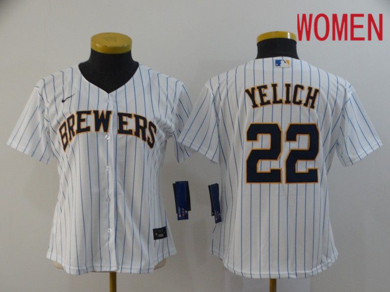 Women Milwaukee Brewers #22 Yelich White Nike Game MLB Jerseys